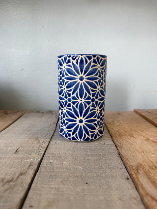 Geo Floral Mug with Glaze Dot - Blue Iris