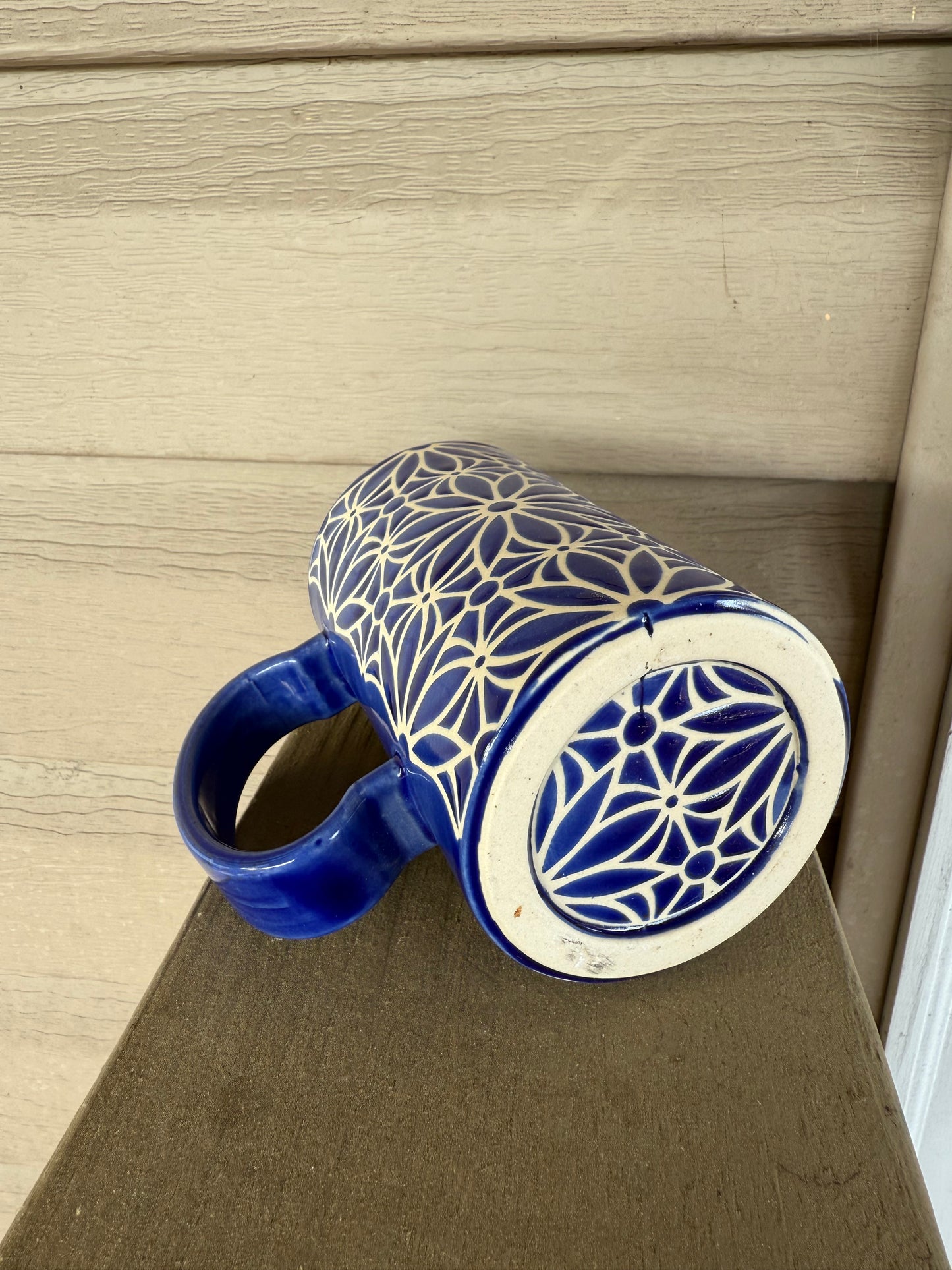 Geo Floral Mug with Glaze Dot - Blue Iris