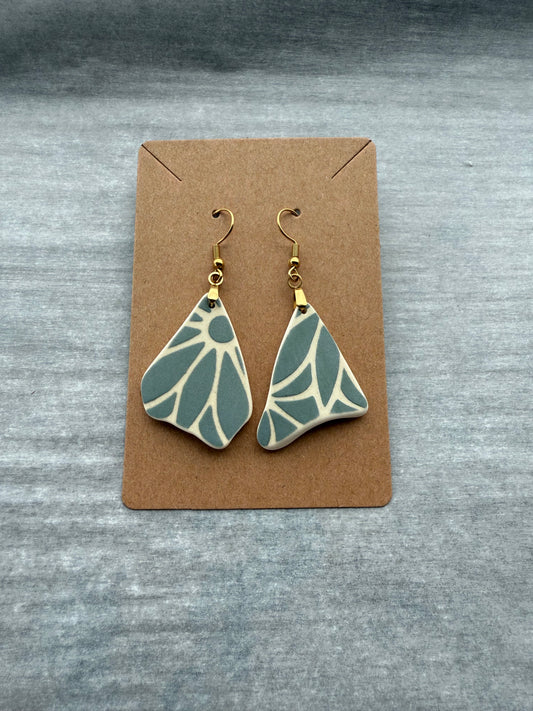 Relic Earrings - Grey Blue Geo Floral / Gold