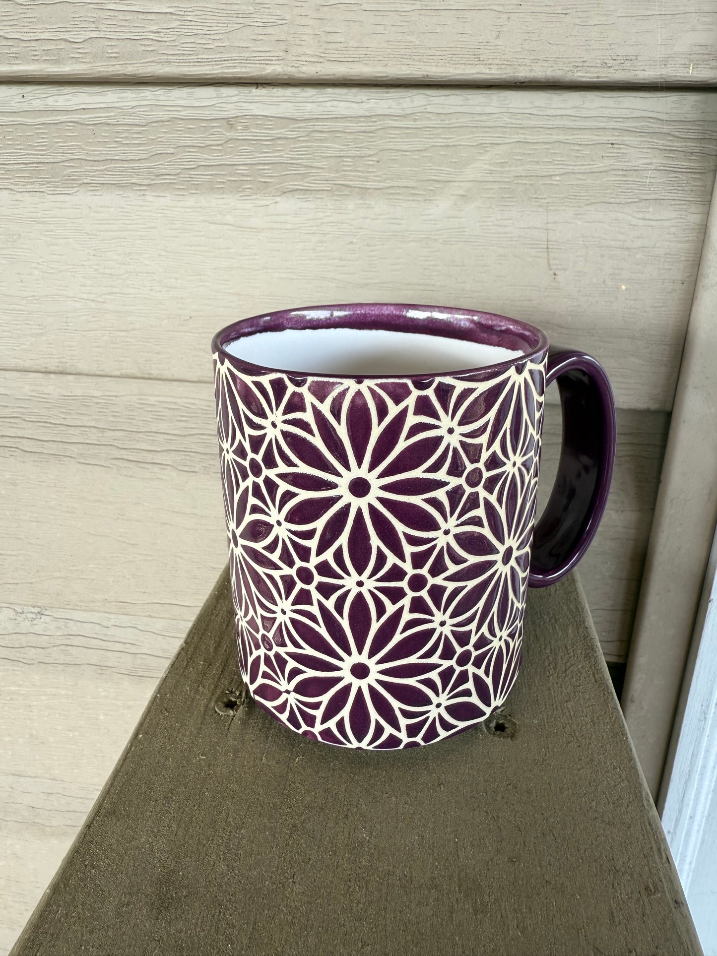Geo Floral Mug- Eggplant
