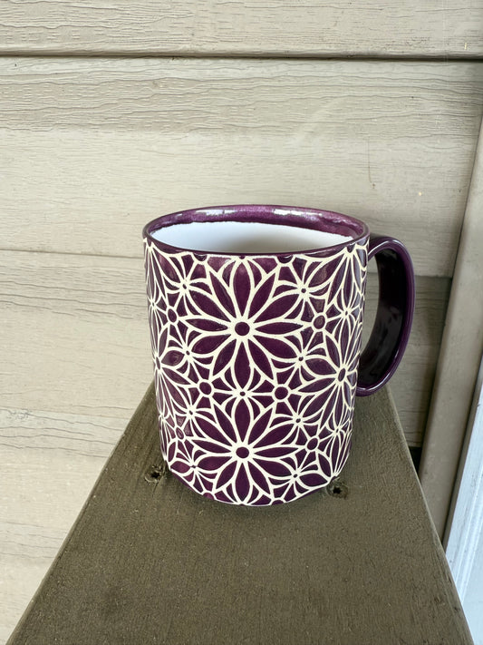 Geo Floral Mug- Eggplant