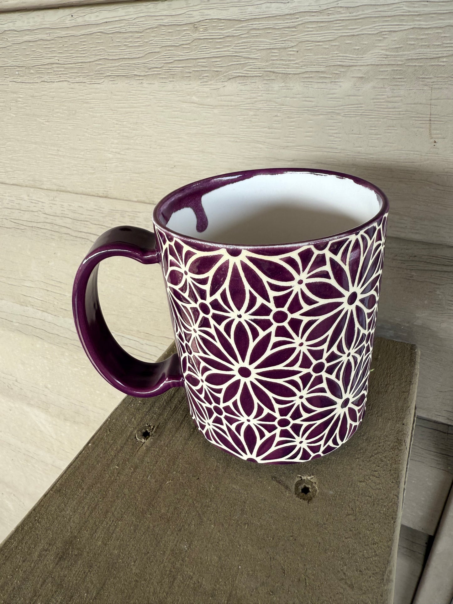 Geo Floral Mug- Eggplant