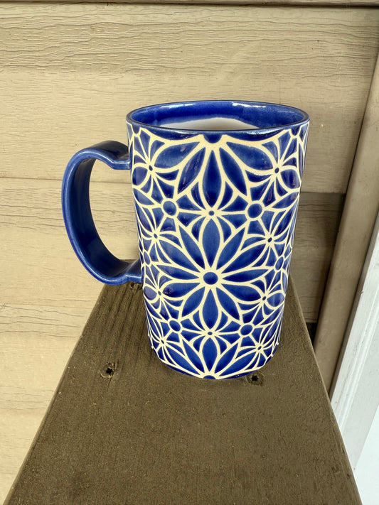 Geo Floral Mug with Glaze Dot - Blue Iris