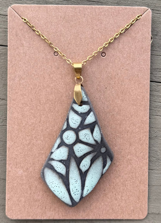 Relic Pendant - Dark Clay Geo Floral / Gold