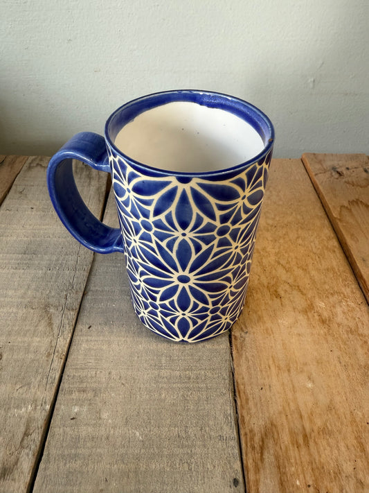 Geo Floral Mug with Glaze Dot - Blue Iris