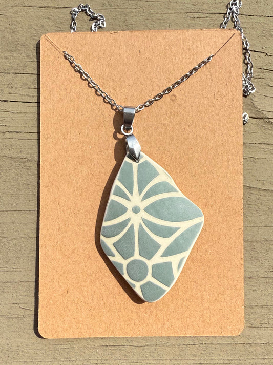 Relic Pendant - Blue Grey Geo Floral / Silver