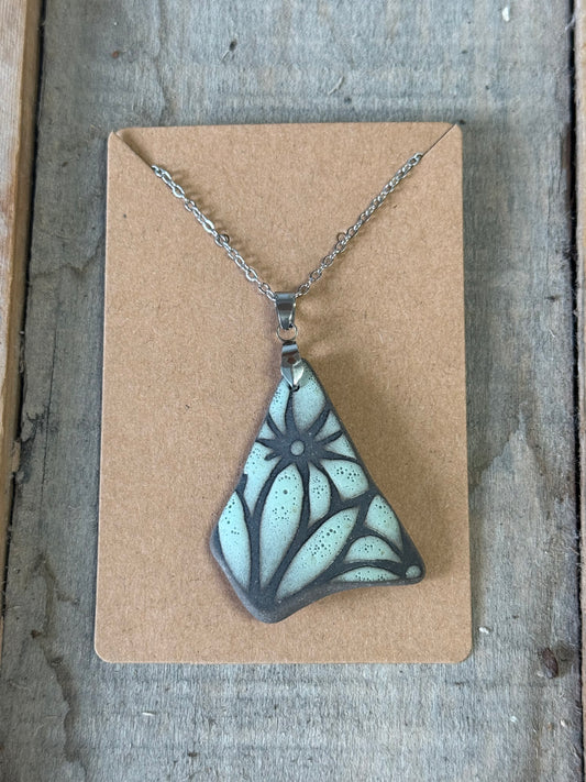 Relic Pendant - Dark Clay Geo Floral / Silver