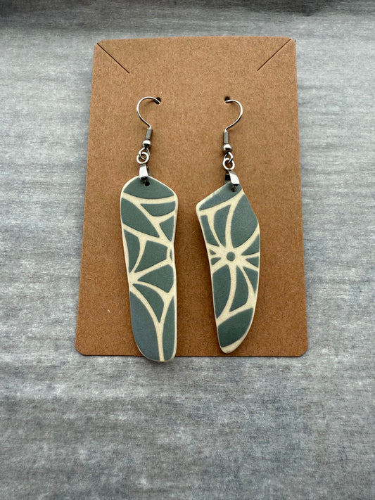 Relic Earrings - Grey Blue Geo Floral / Silver